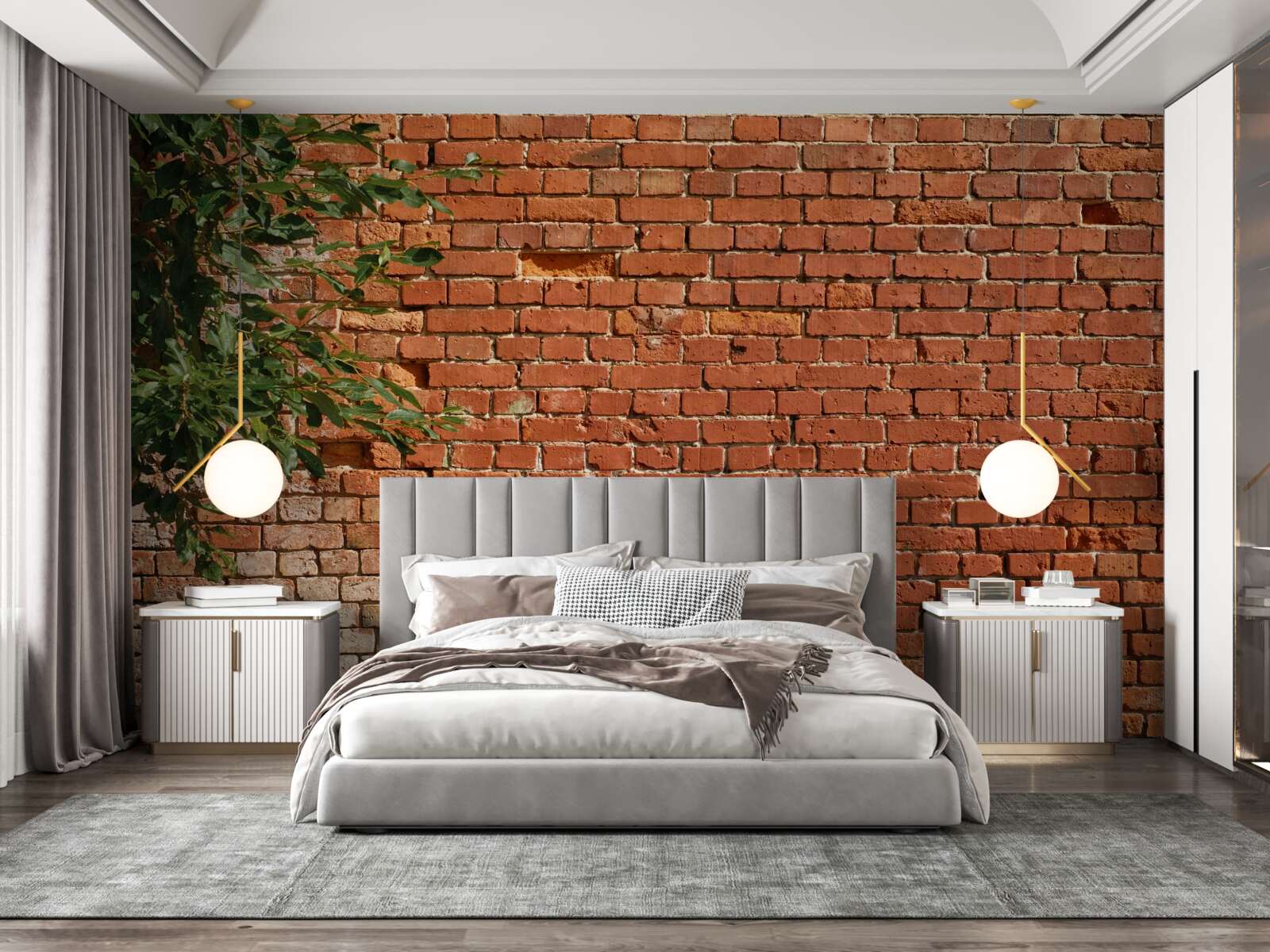 Фотошпалери дерев'яна гілка біля цегляного паркану