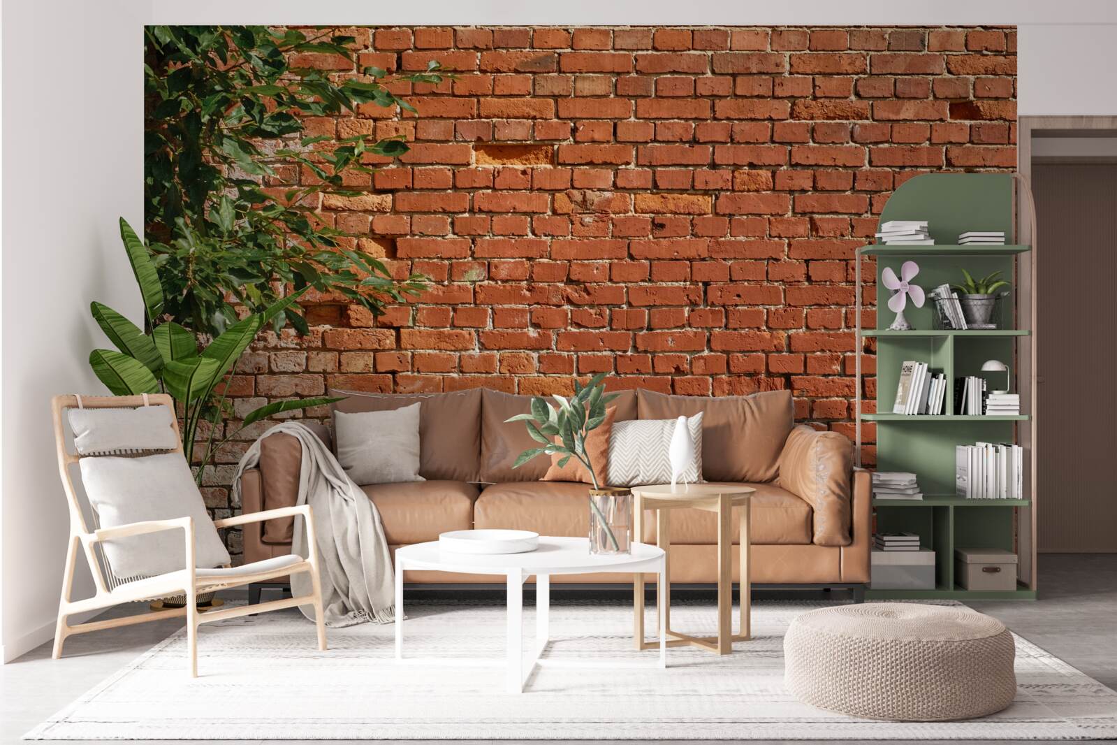 Фотошпалери дерев'яна гілка біля цегляного паркану