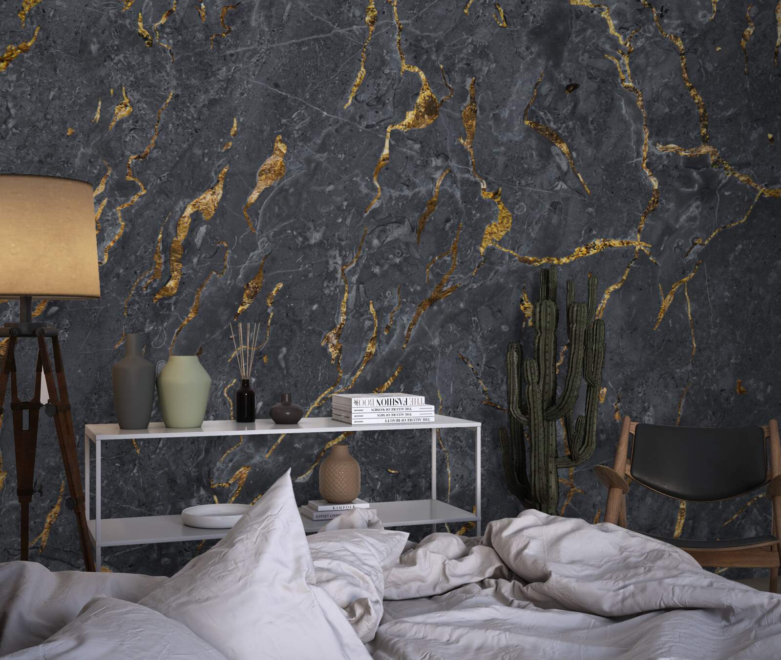 Фотошпалери чорний мармуровий фон із золотими частинками