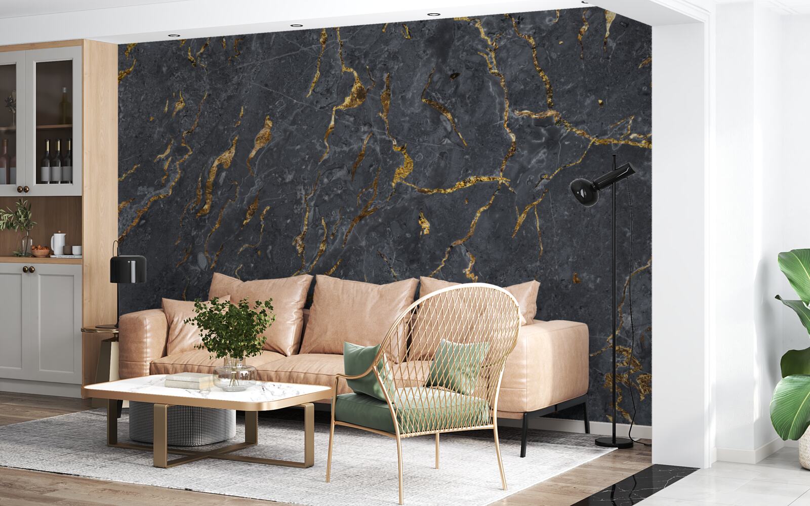 Фотошпалери чорний мармуровий фон із золотими частинками