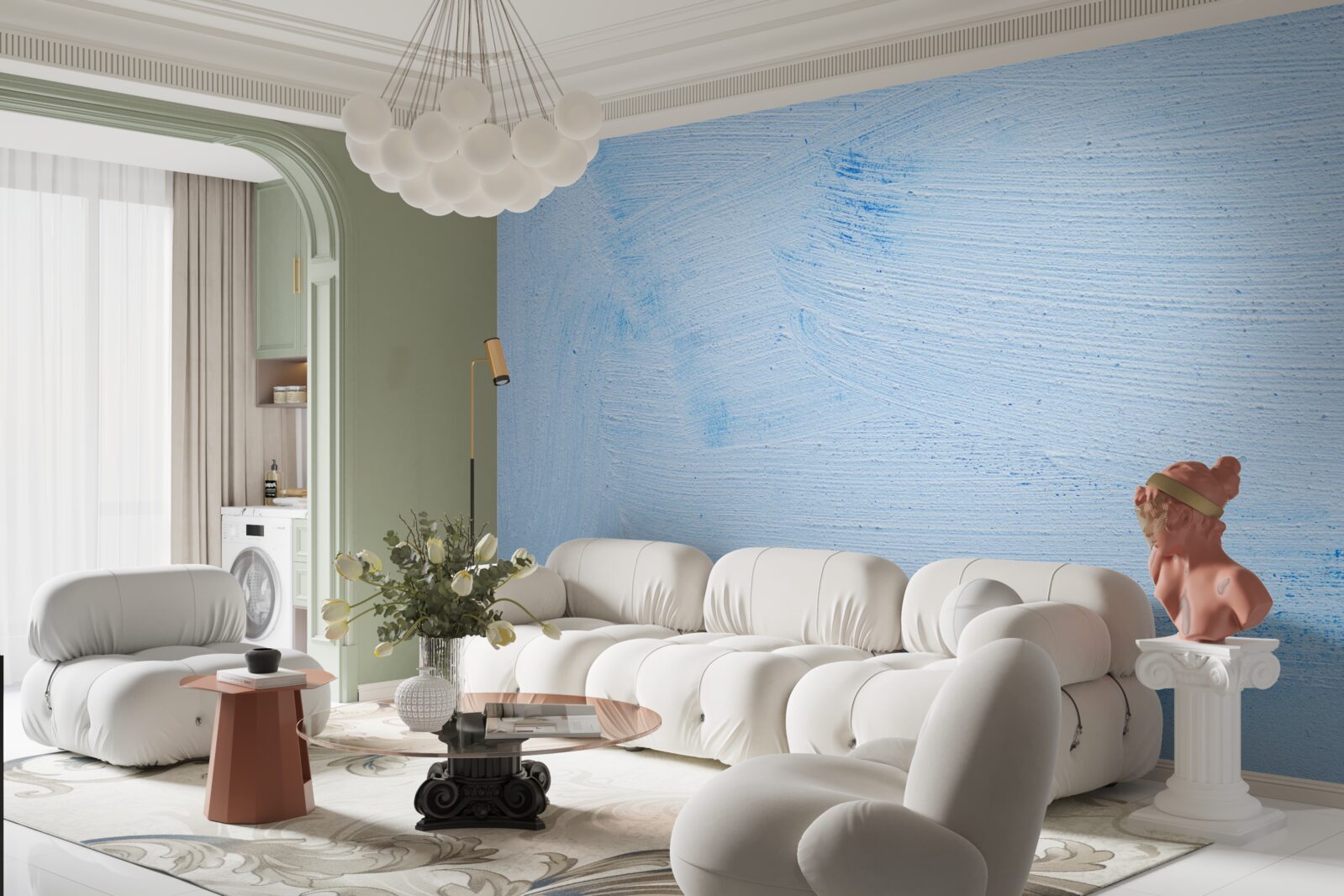 Фотошпалери шар м'якої штукатурки блакитного кольору