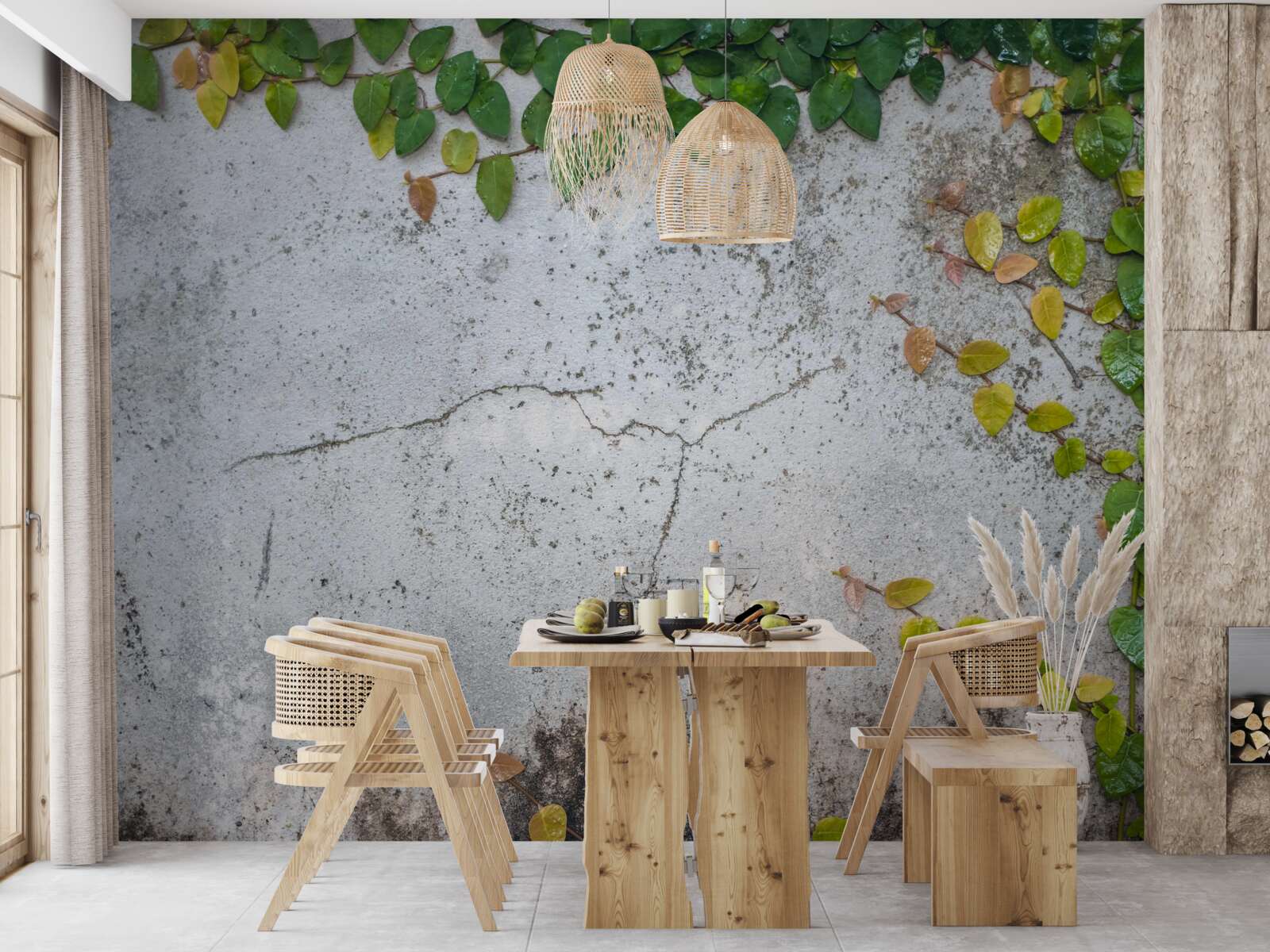 Фотошпалери листя зелено-жовте на сірому тлі