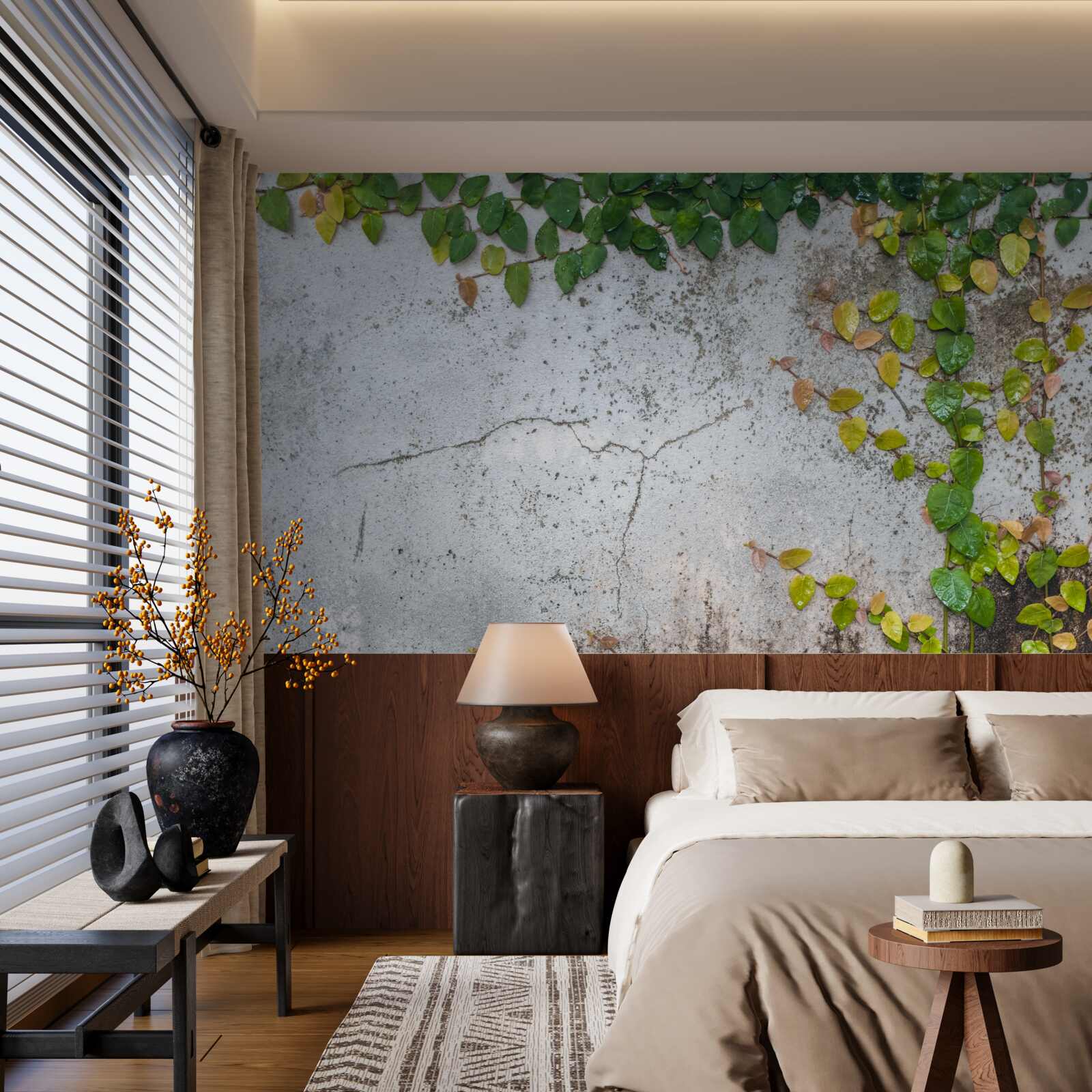 Фотошпалери листя зелено-жовте на сірому тлі