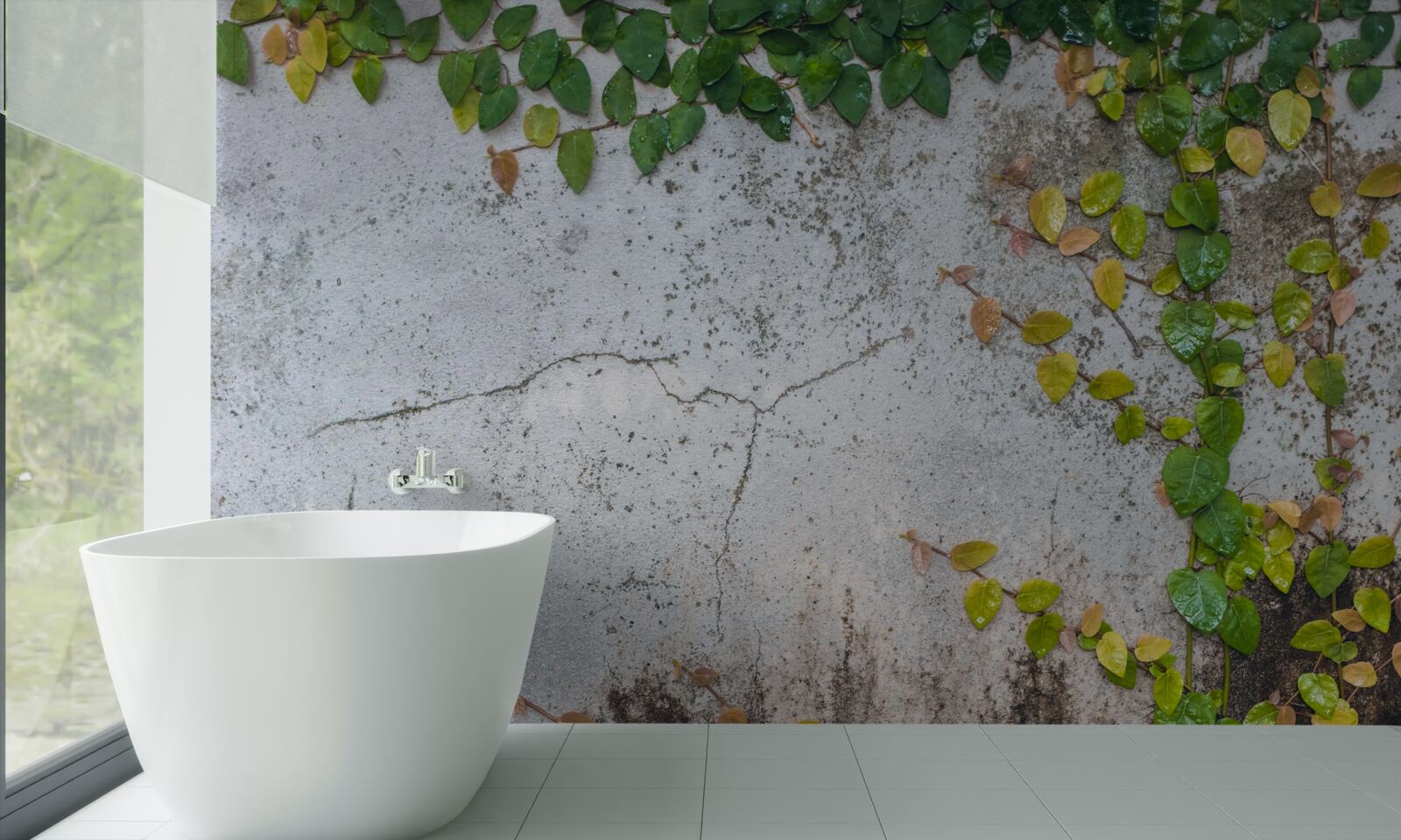 Фотошпалери листя зелено-жовте на сірому тлі