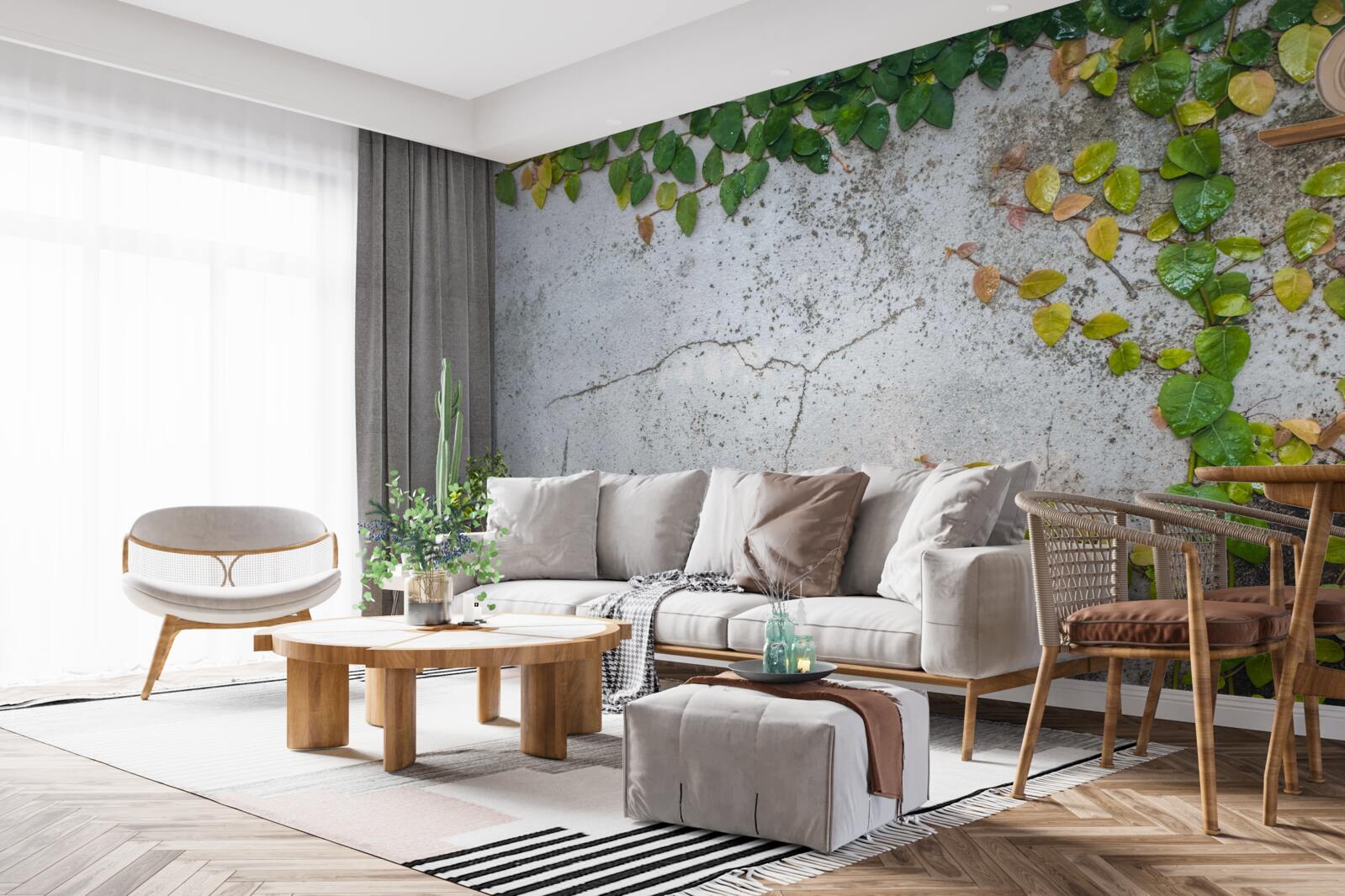 Фотошпалери листя зелено-жовте на сірому тлі