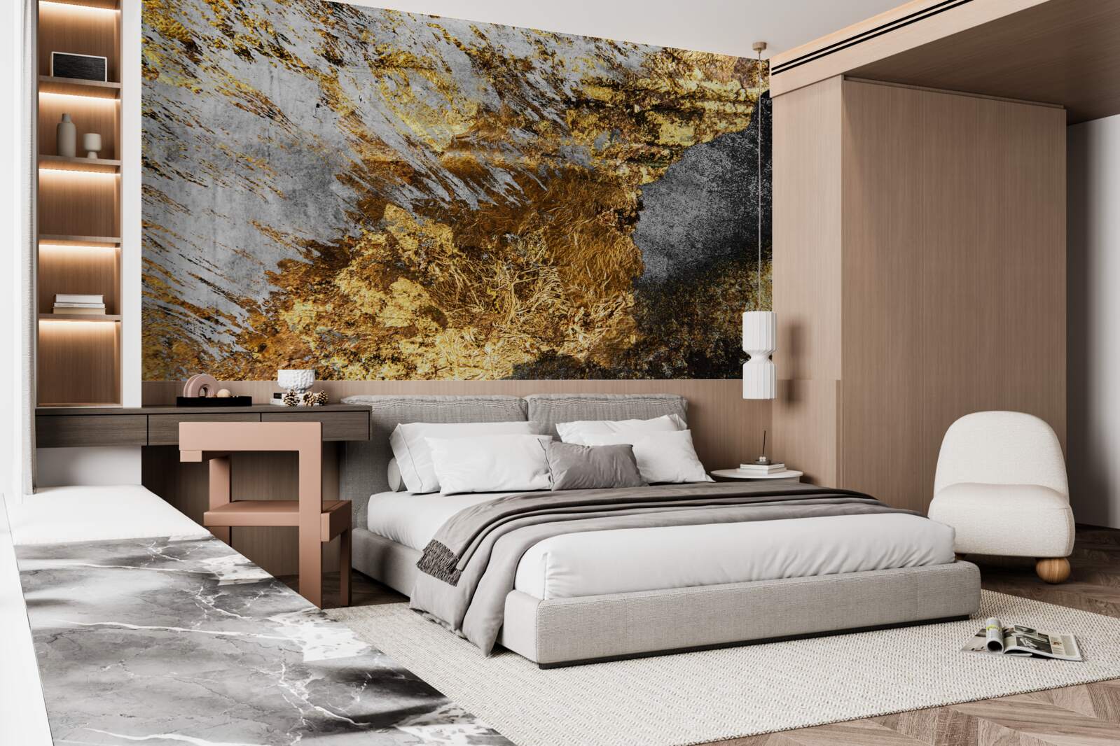 Фотошпалери натуральний камінь, покритий золотим пилом