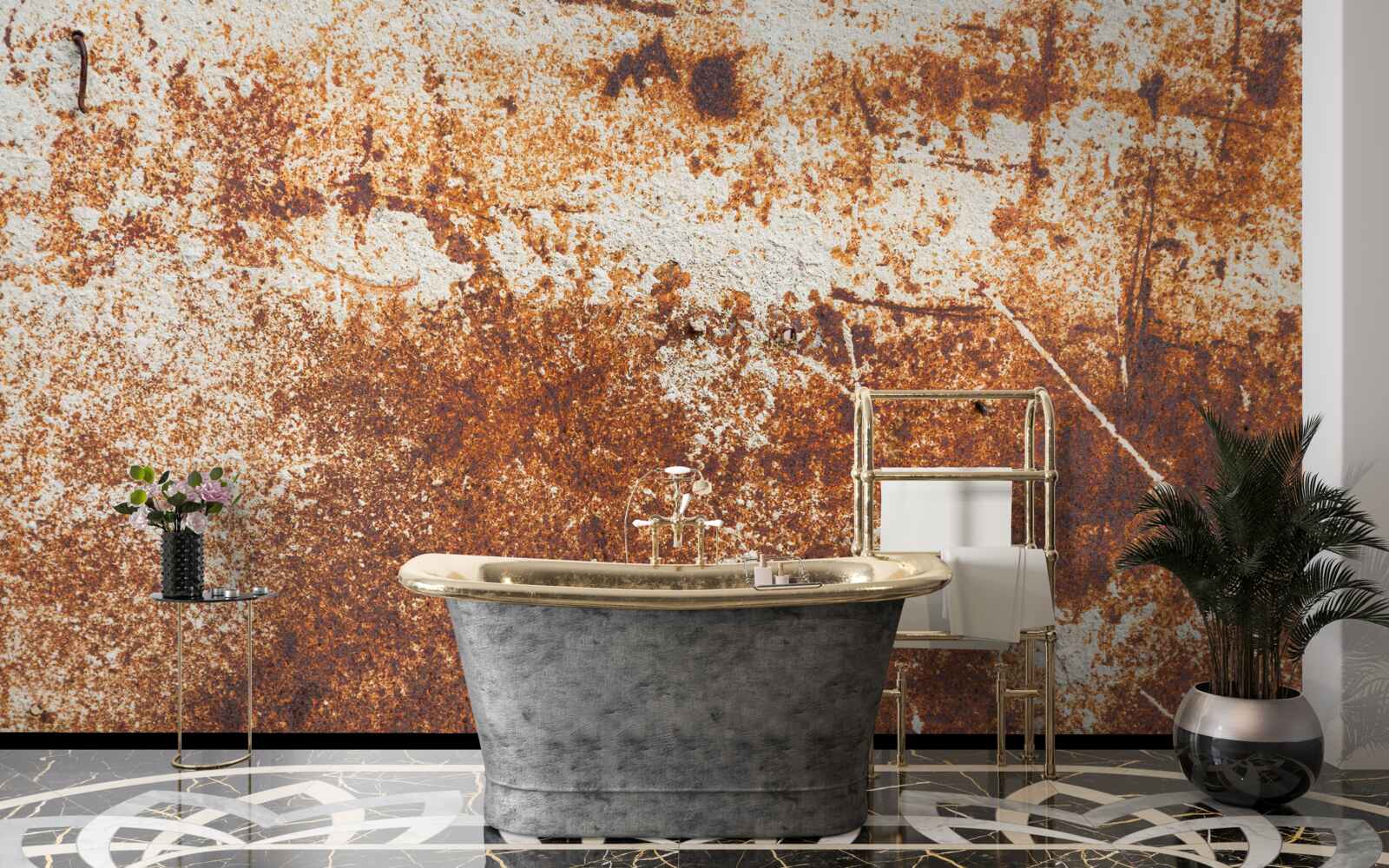 Фотошпалери подряпана стіна, пофарбована в темні тони іржі