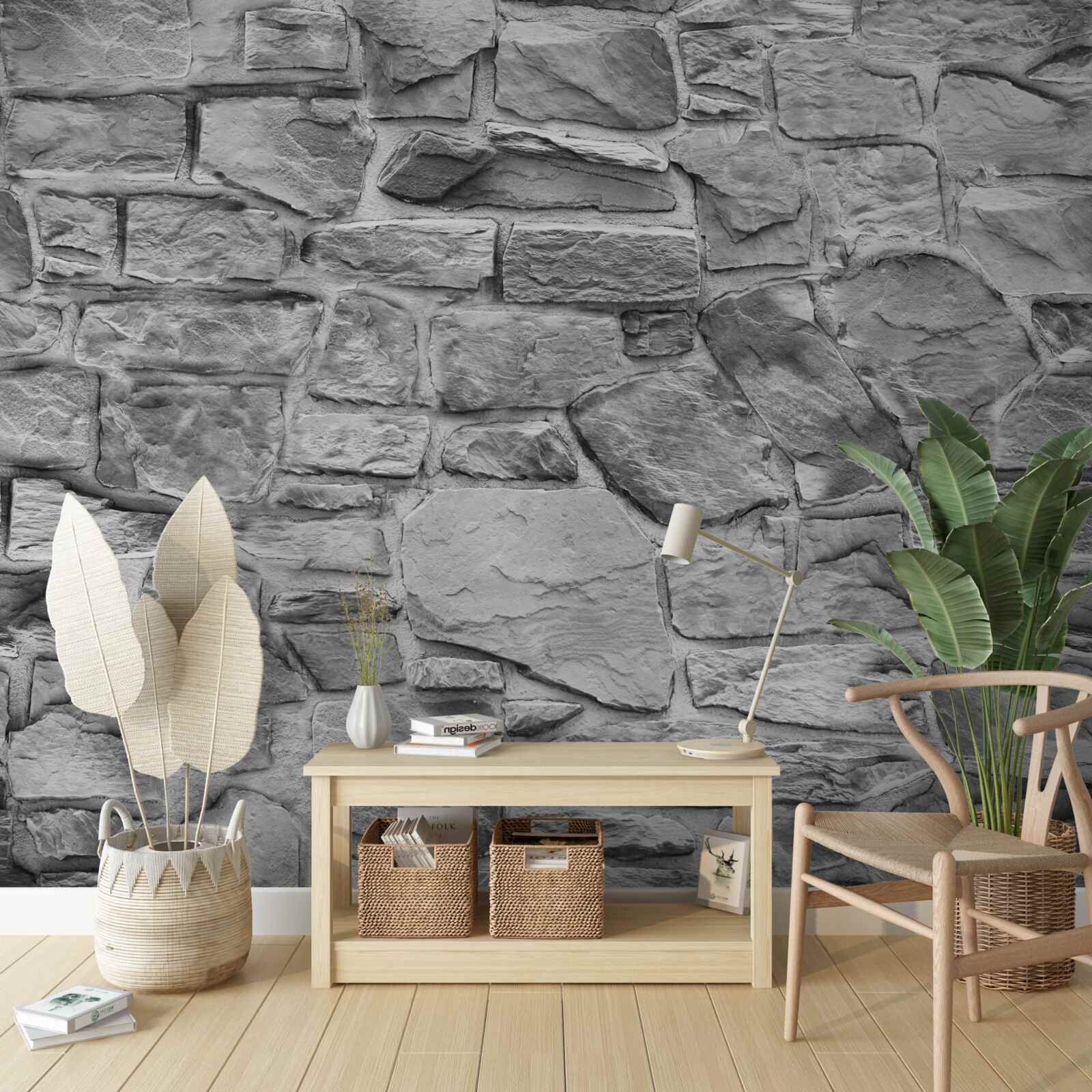 Фотошпалери плоский сірий камінь утворює стіну