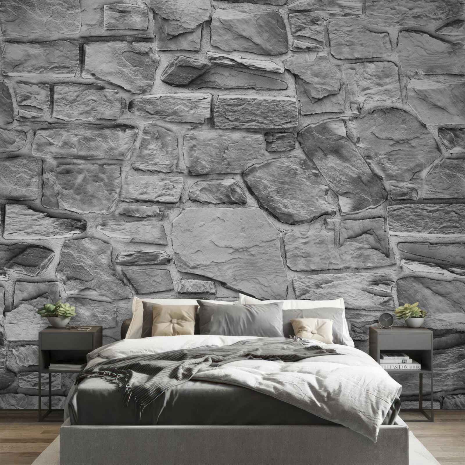 Фотошпалери плоский сірий камінь утворює стіну