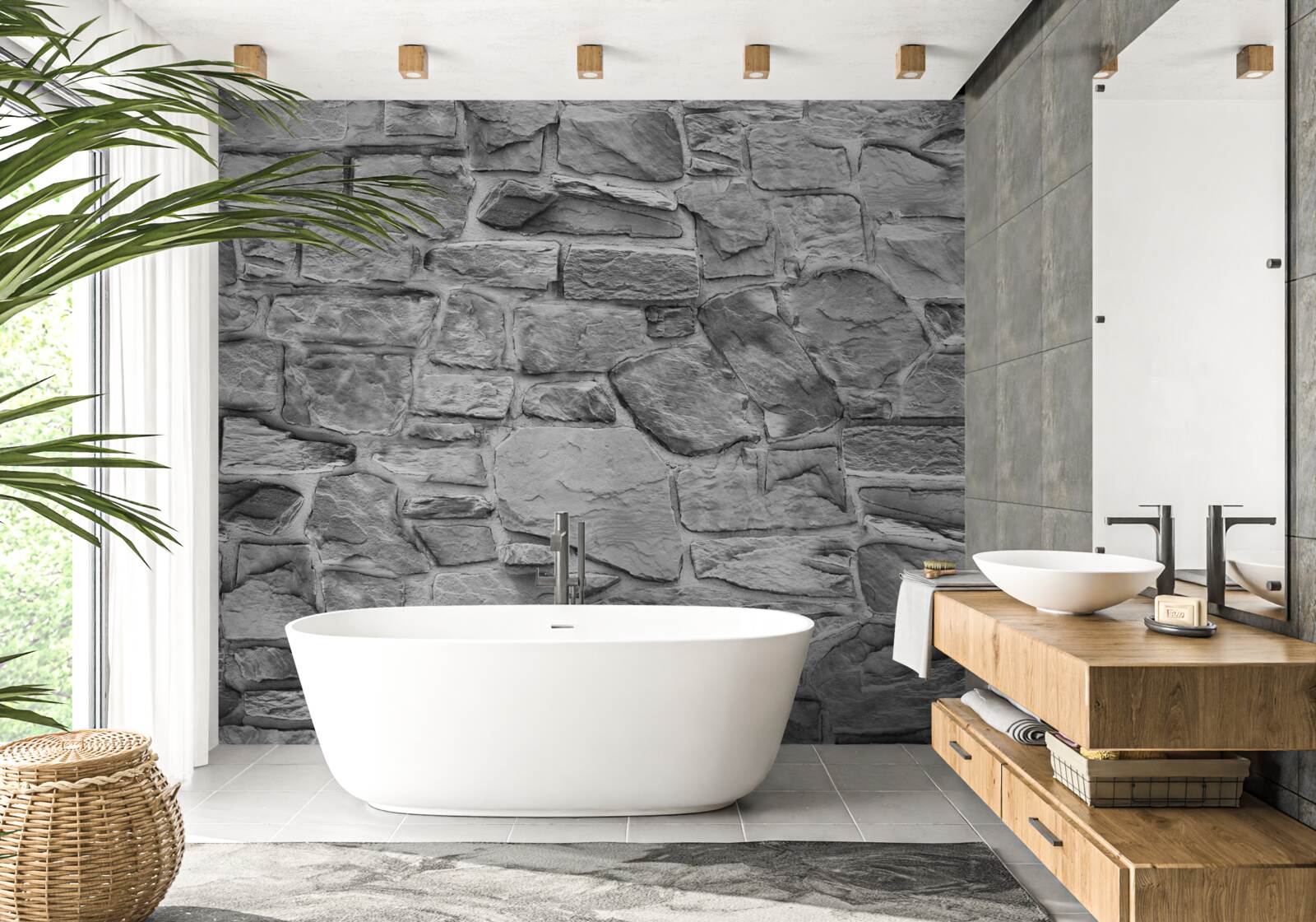 Фотошпалери плоский сірий камінь утворює стіну