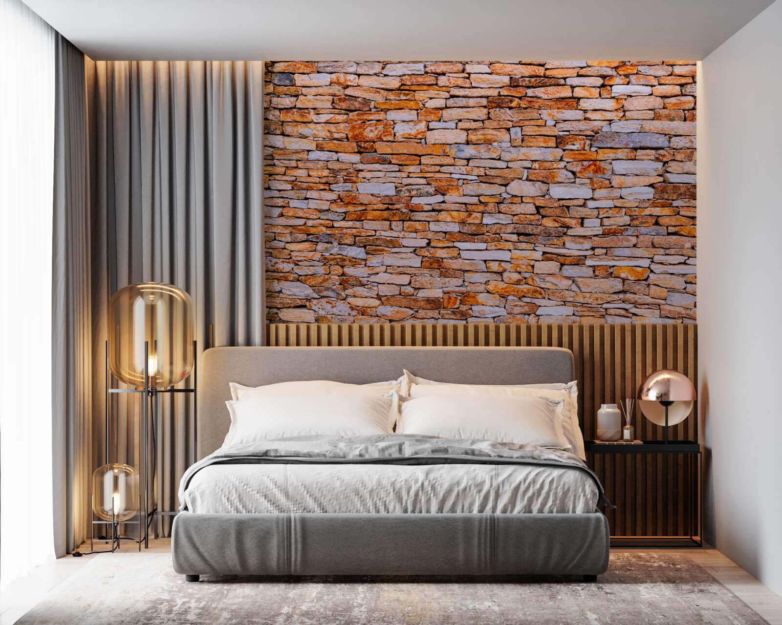 Фотошпалери поздовжня огорожа з коричневого каменю