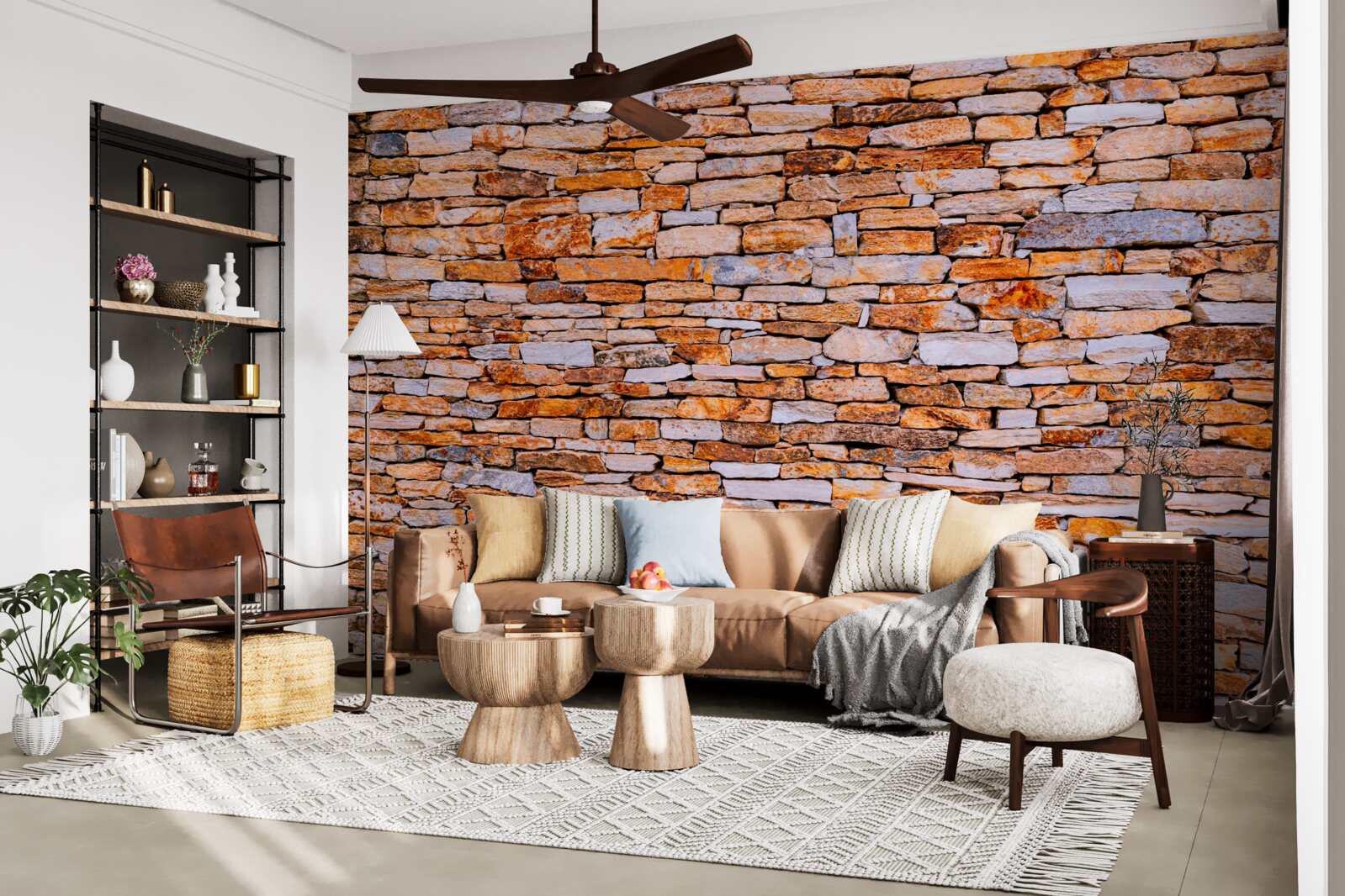 Фотошпалери поздовжня огорожа з коричневого каменю