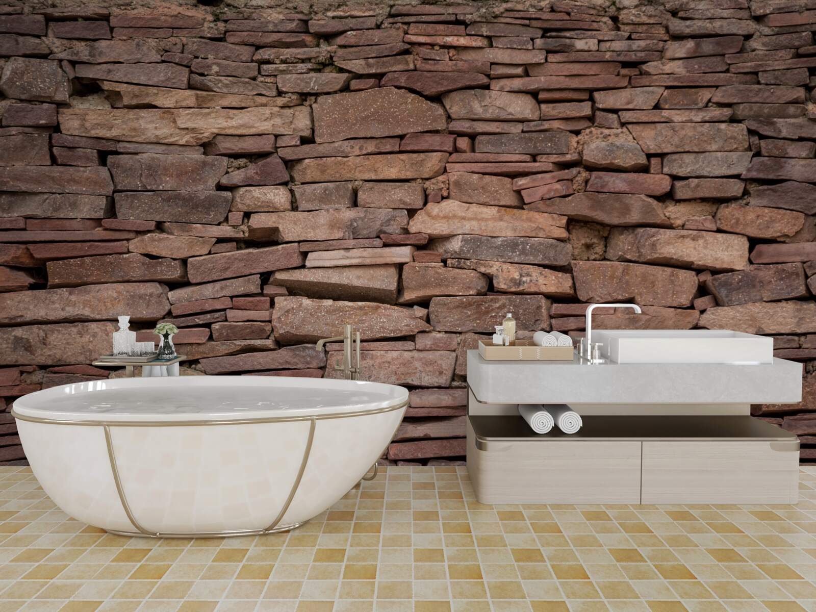 Фотошпалери бар'єр з коричневого каменю з нерівномірною текстурою