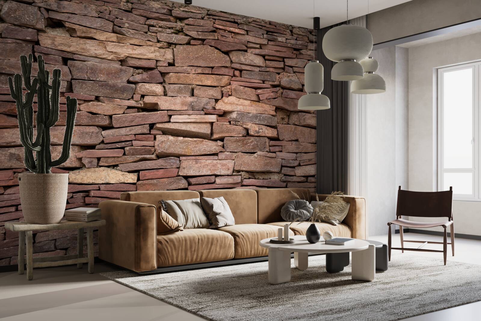 Фотошпалери бар'єр з коричневого каменю з нерівномірною текстурою