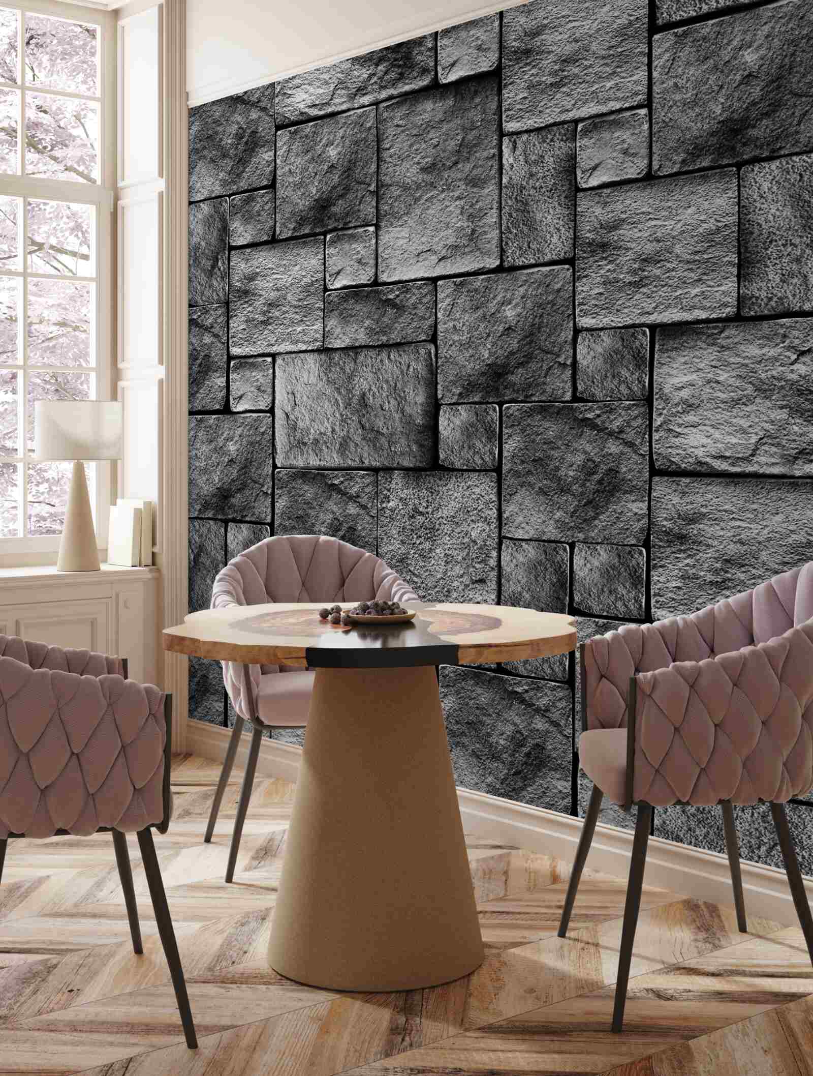 Фотошпалери сірий камінь як частина стіни