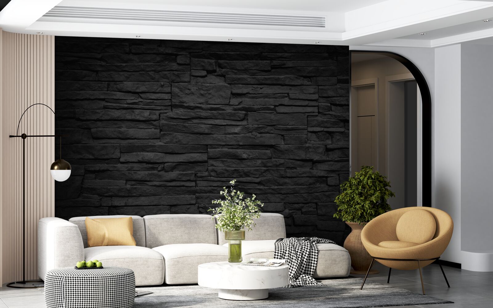 Фотошпалери чорна кам'яна стіна