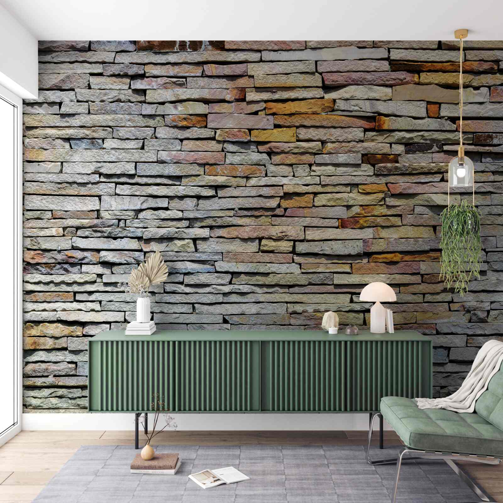 Фотошпалери Стіна покрита кам'яними смугами