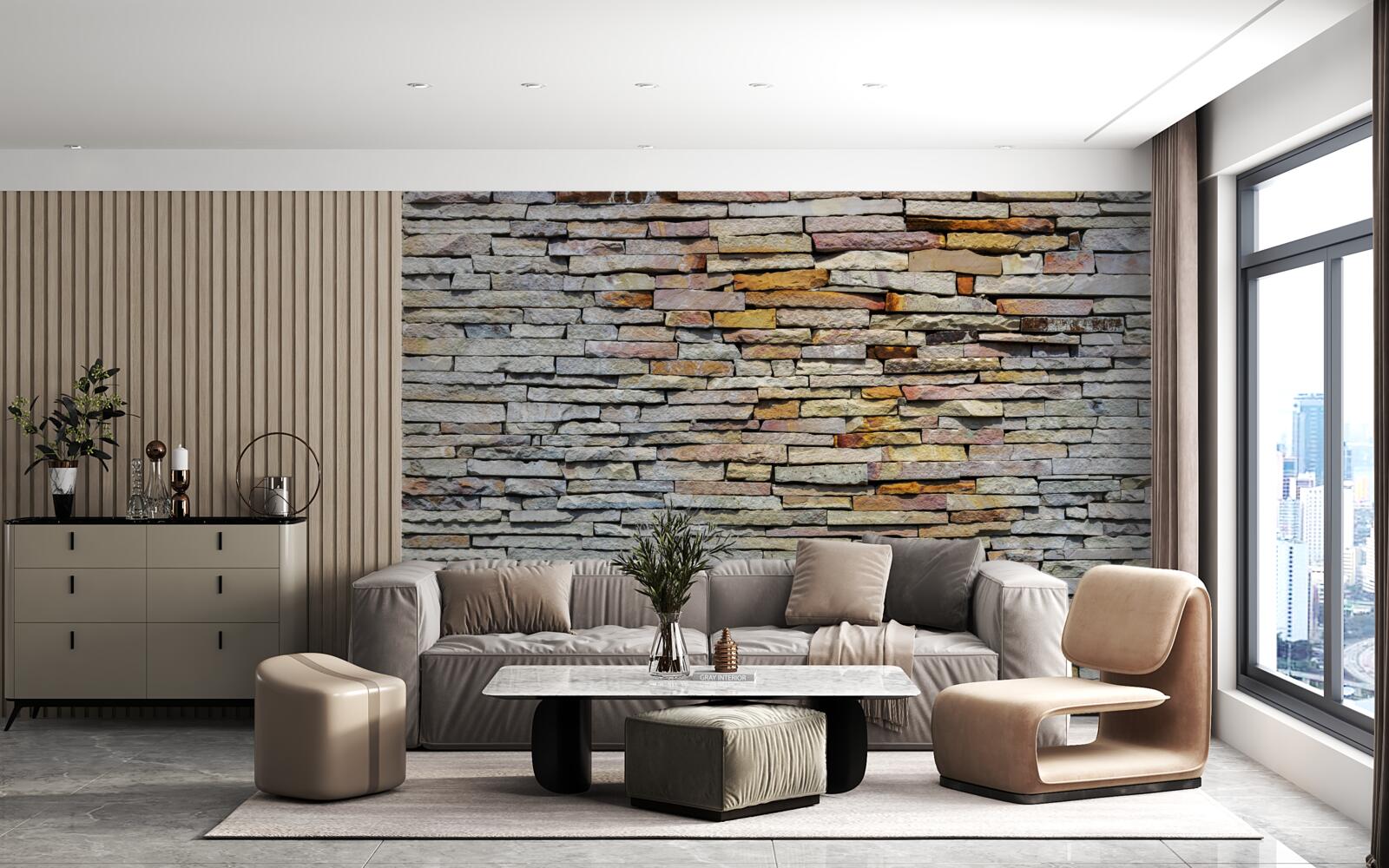 Фотошпалери Стіна покрита кам'яними смугами