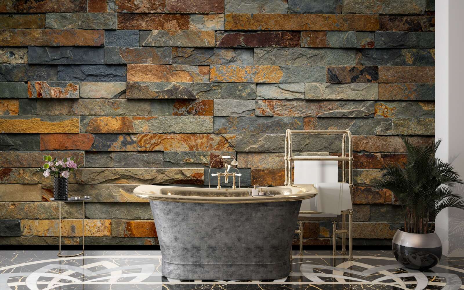 Фотошпалери стіна з різнокольорового каменю