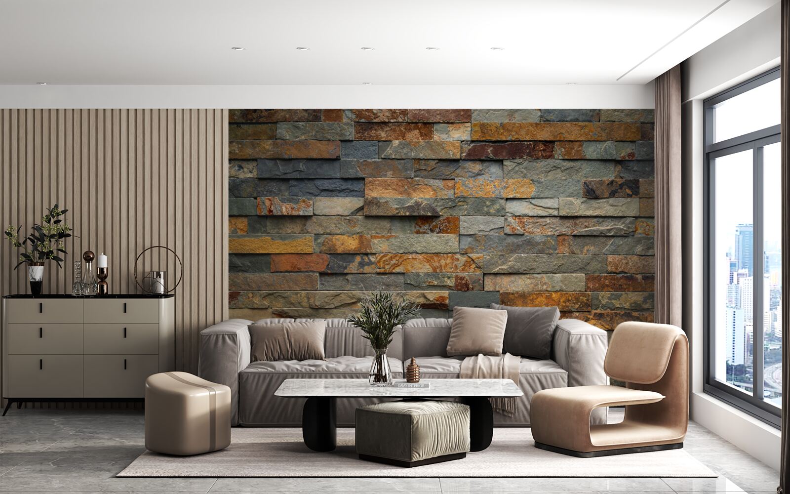 Фотошпалери стіна з різнокольорового каменю