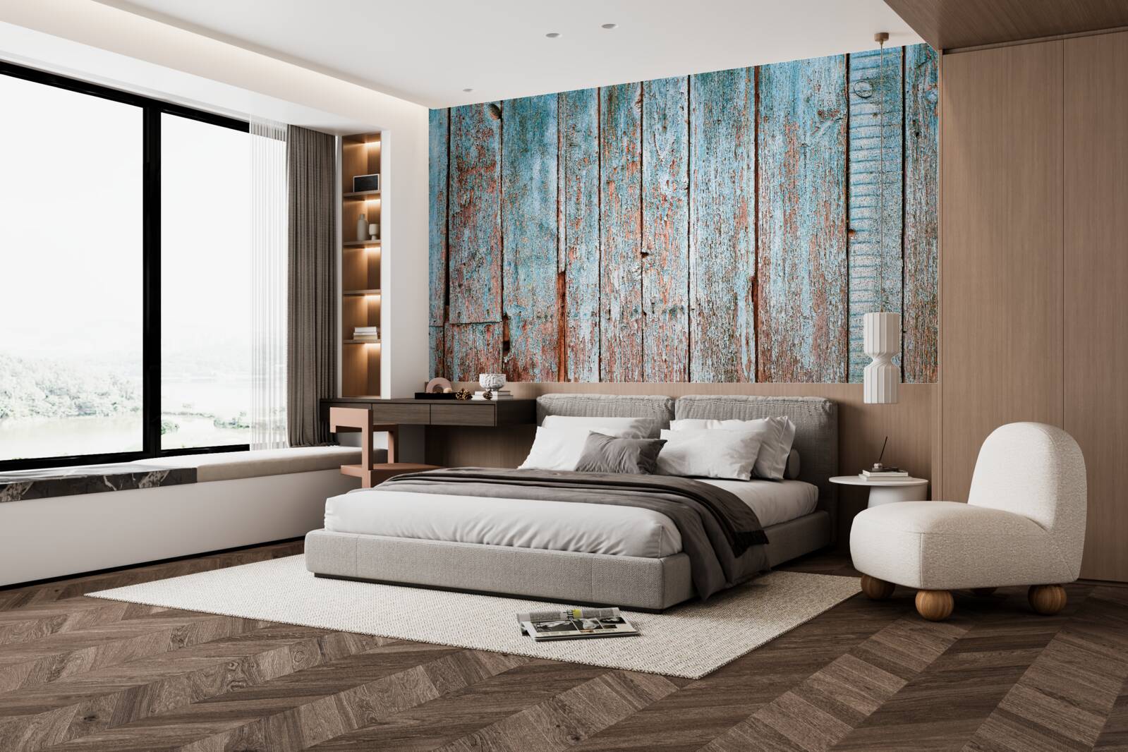 Фотошпалери тло зі старих балок у відтінках сірого та синього