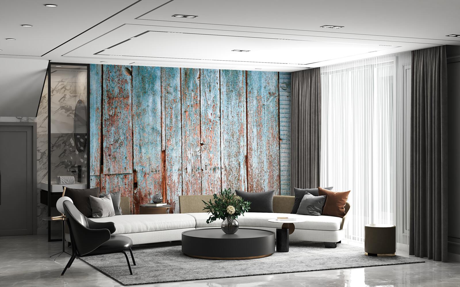 Фотошпалери тло зі старих балок у відтінках сірого та синього