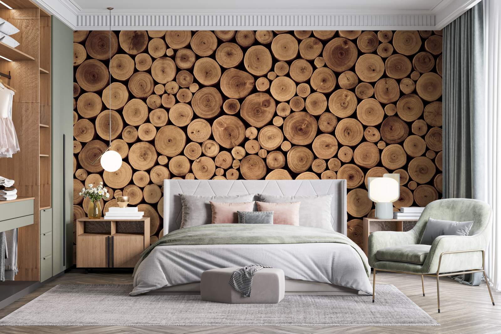 Фотошпалери акуратно обрізати круглі стовбури дерев