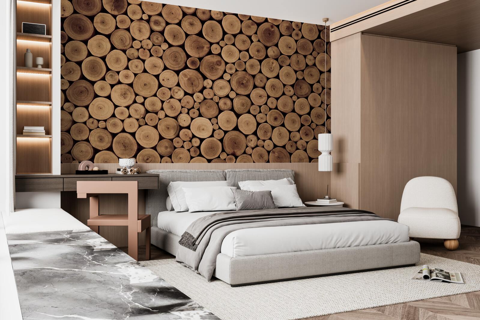 Фотошпалери акуратно обрізати круглі стовбури дерев