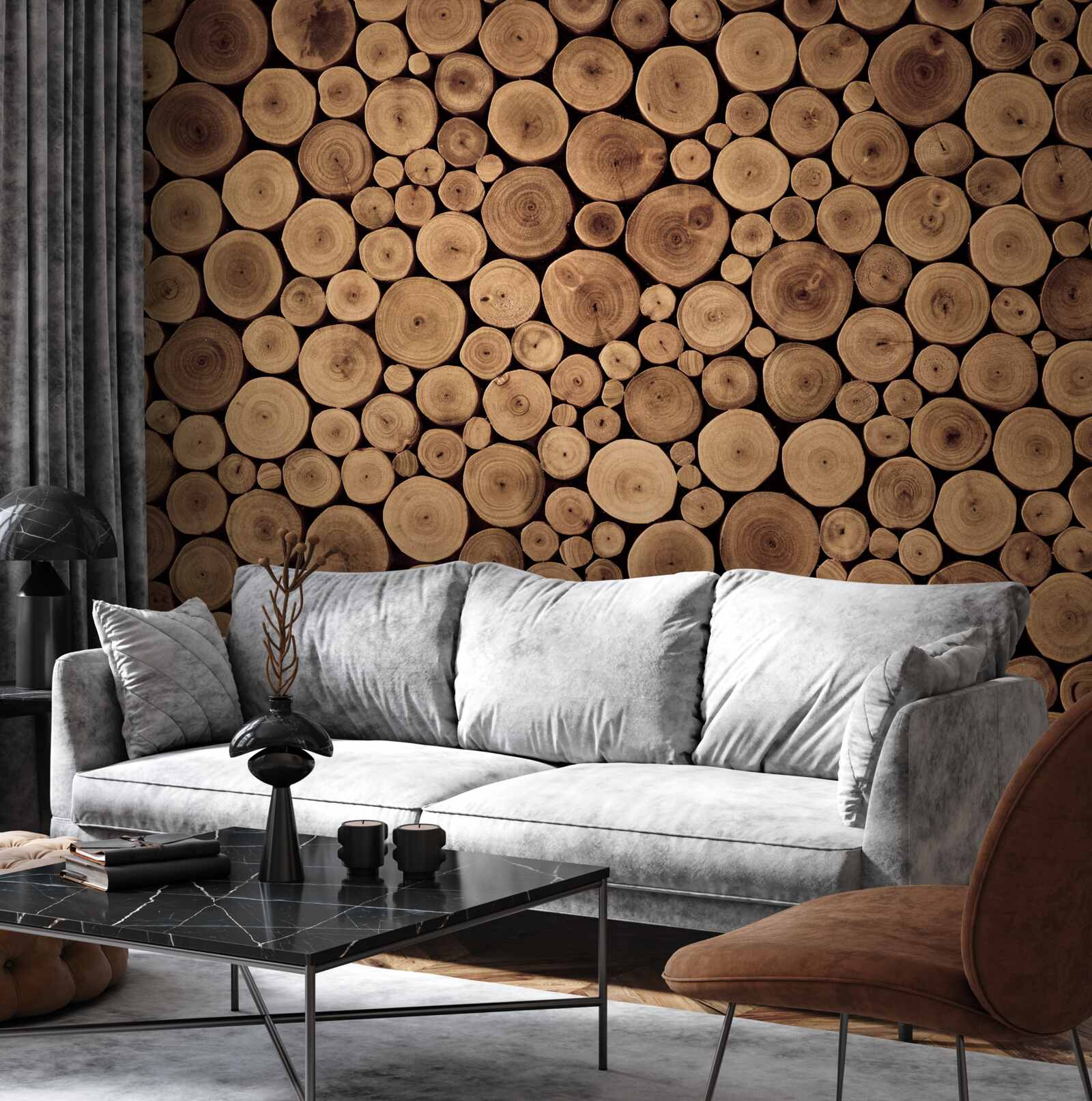 Фотошпалери акуратно обрізати круглі стовбури дерев