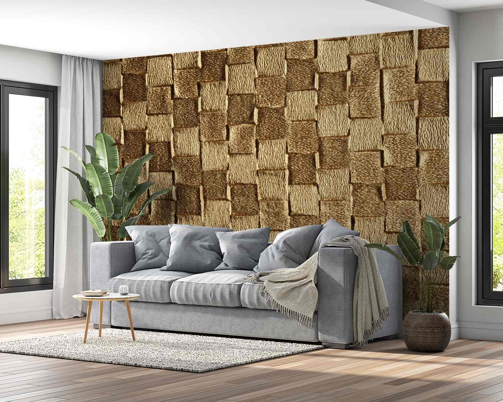 Фотошпалери коричневий квадратний мотив