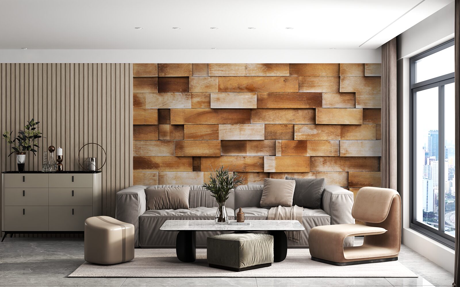 Фотошпалери бар'єр з дерев'яних балок