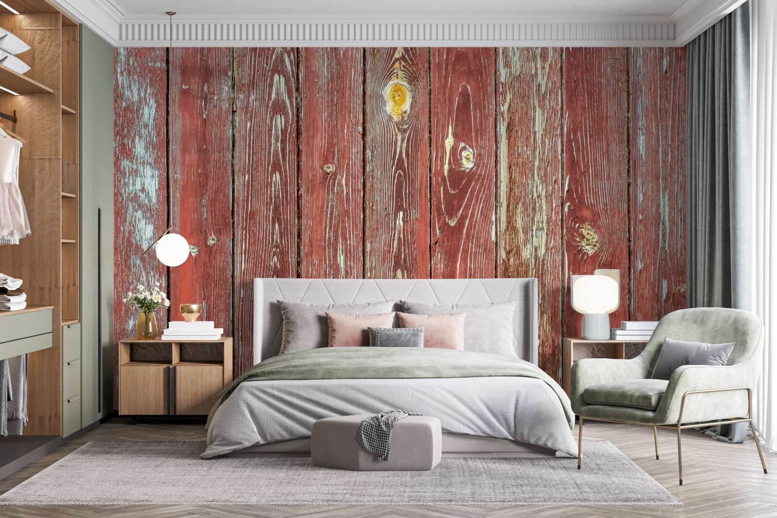 Фотошпалери дерев'яне тло червоного кольору має антикварний вигляд