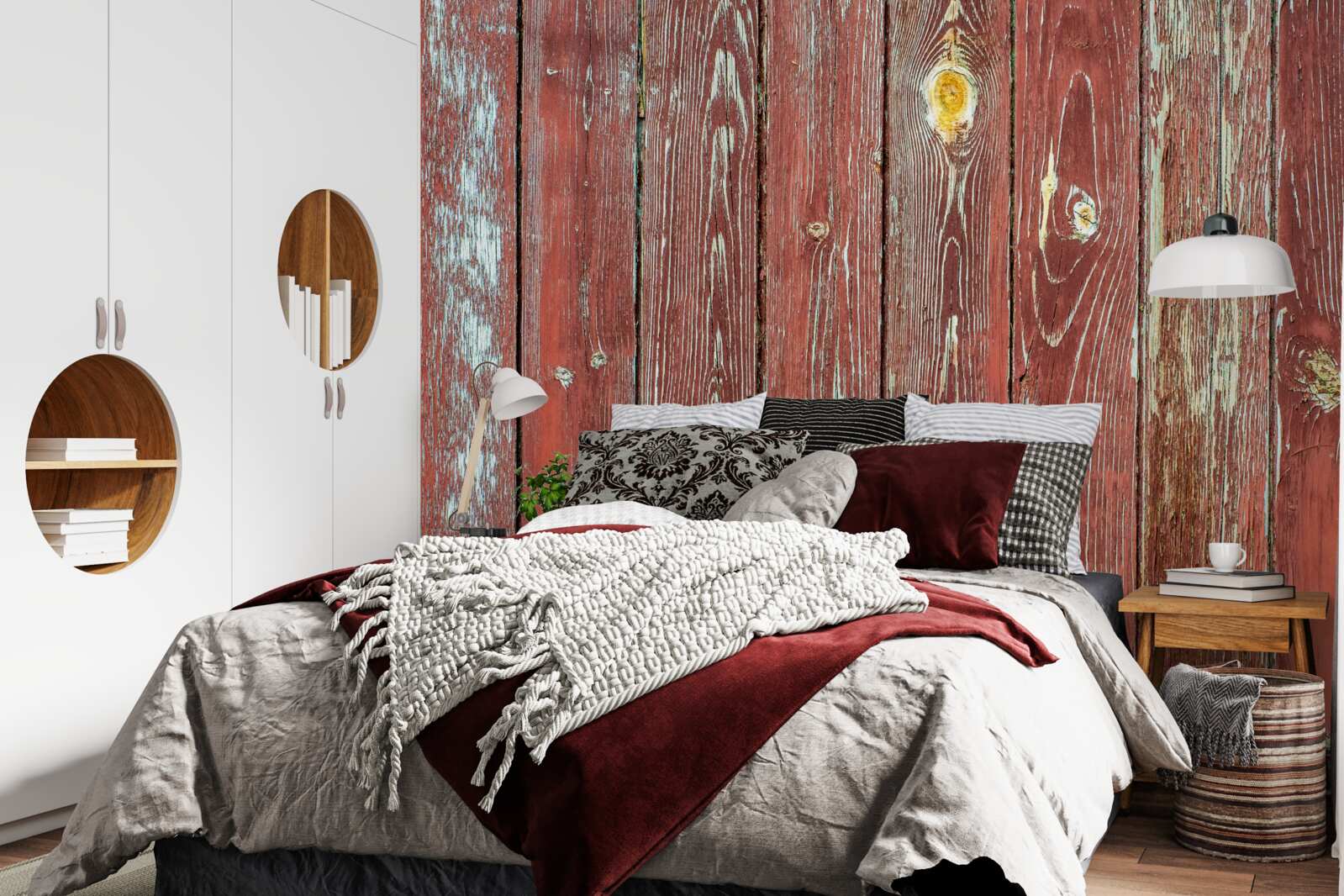 Фотошпалери дерев'яне тло червоного кольору має антикварний вигляд