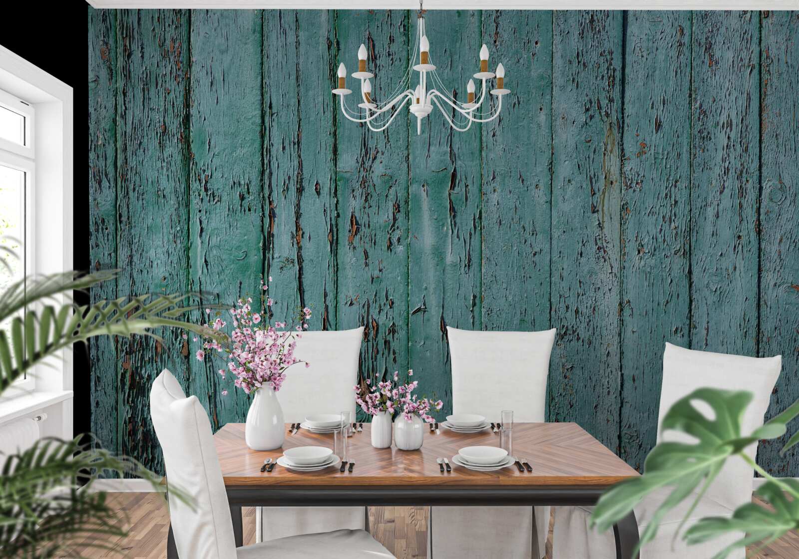 Фотошпалери дерев'яні дошки, пофарбовані в м'ятно-зелений колір, старі