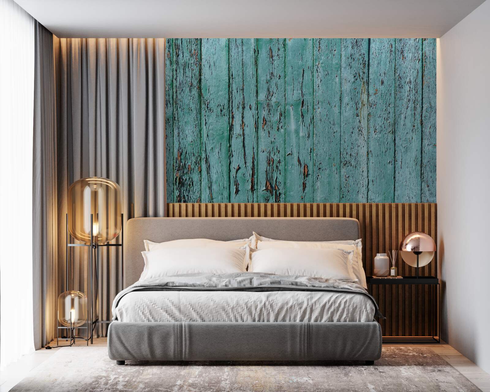 Фотошпалери дерев'яні дошки, пофарбовані в м'ятно-зелений колір, старі