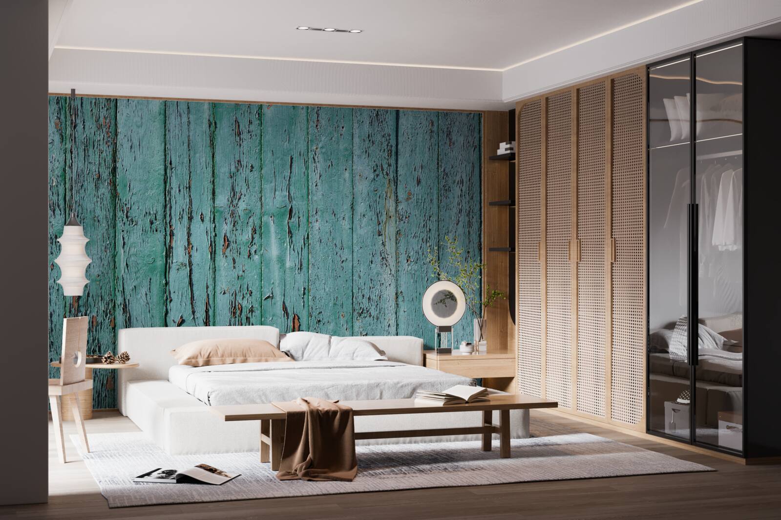 Фотошпалери дерев'яні дошки, пофарбовані в м'ятно-зелений колір, старі