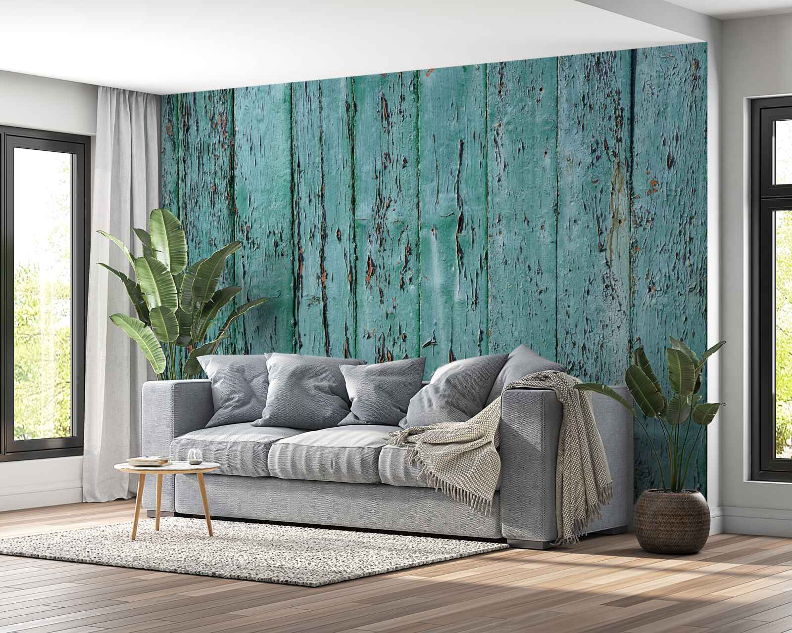 Фотошпалери дерев'яні дошки, пофарбовані в м'ятно-зелений колір, старі