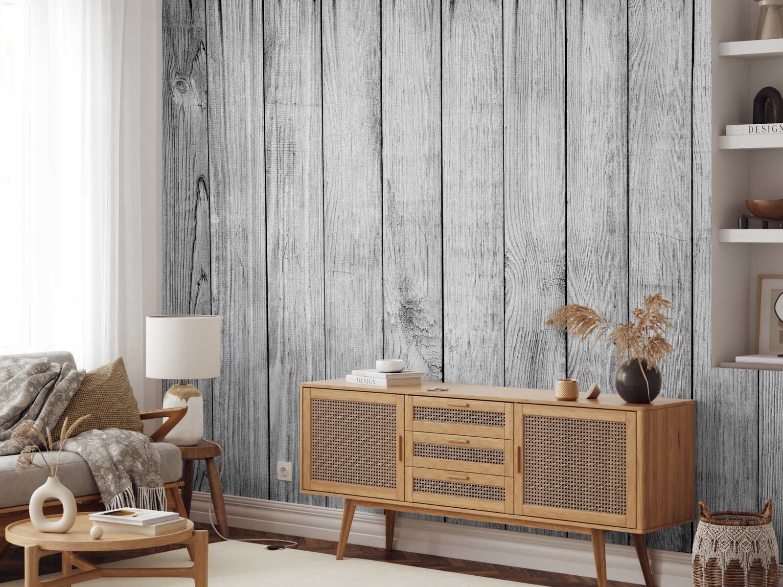 Фотошпалери світло-сіра паркетна дошка