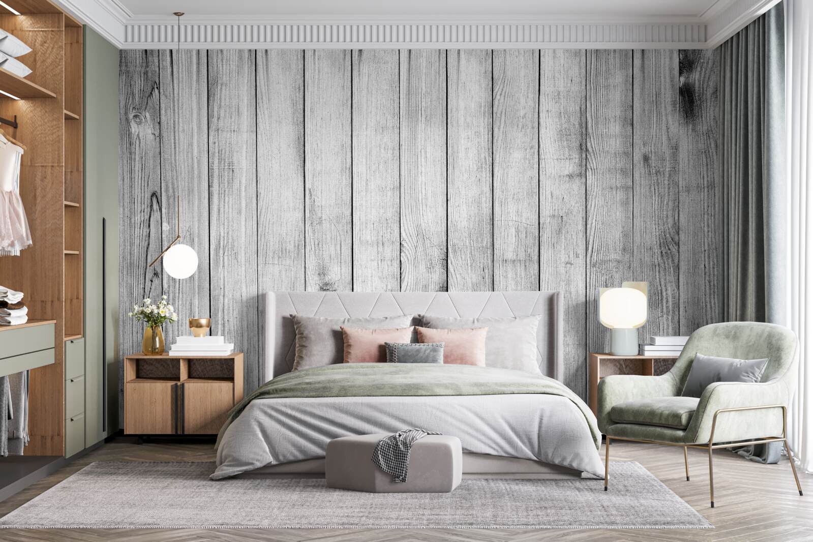 Фотошпалери світло-сіра паркетна дошка