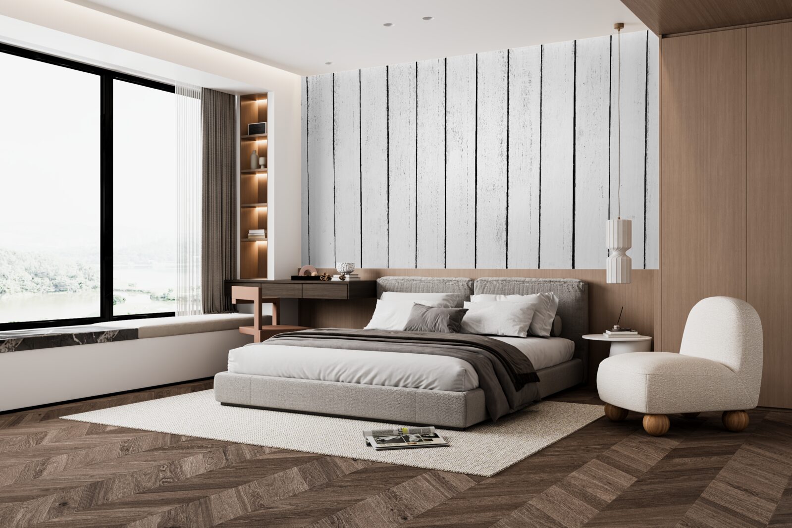 Фотошпалери біла паркетна дошка