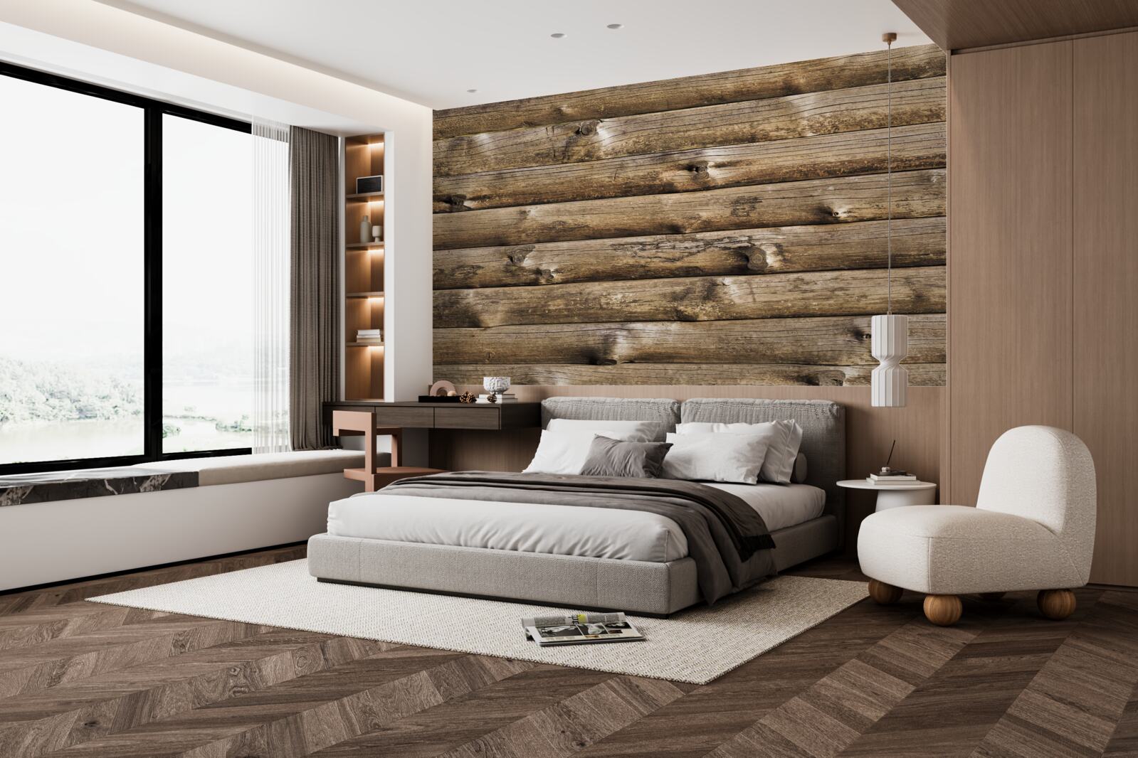 Фотошпалери Стіна з коричневого зрубу