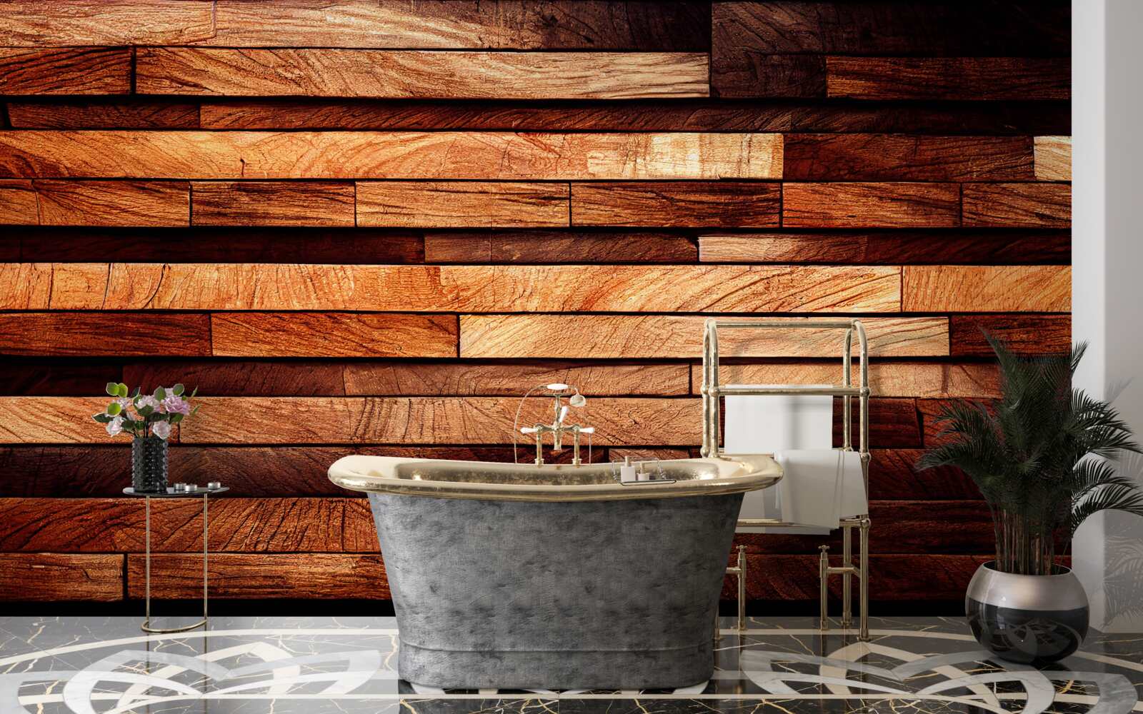 Фотошпалери дерев'яна стіна, зібрана з балок