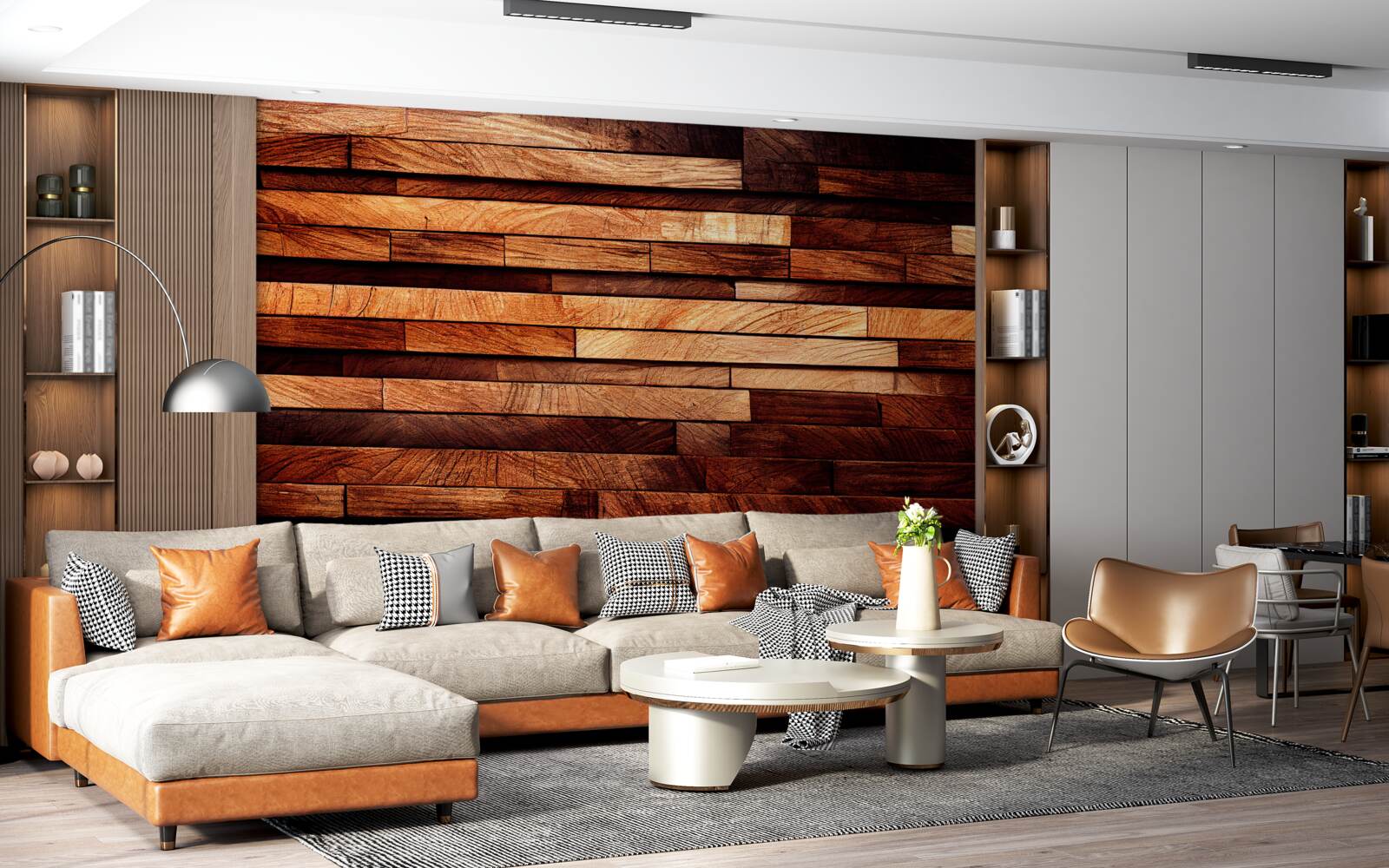 Фотошпалери дерев'яна стіна, зібрана з балок