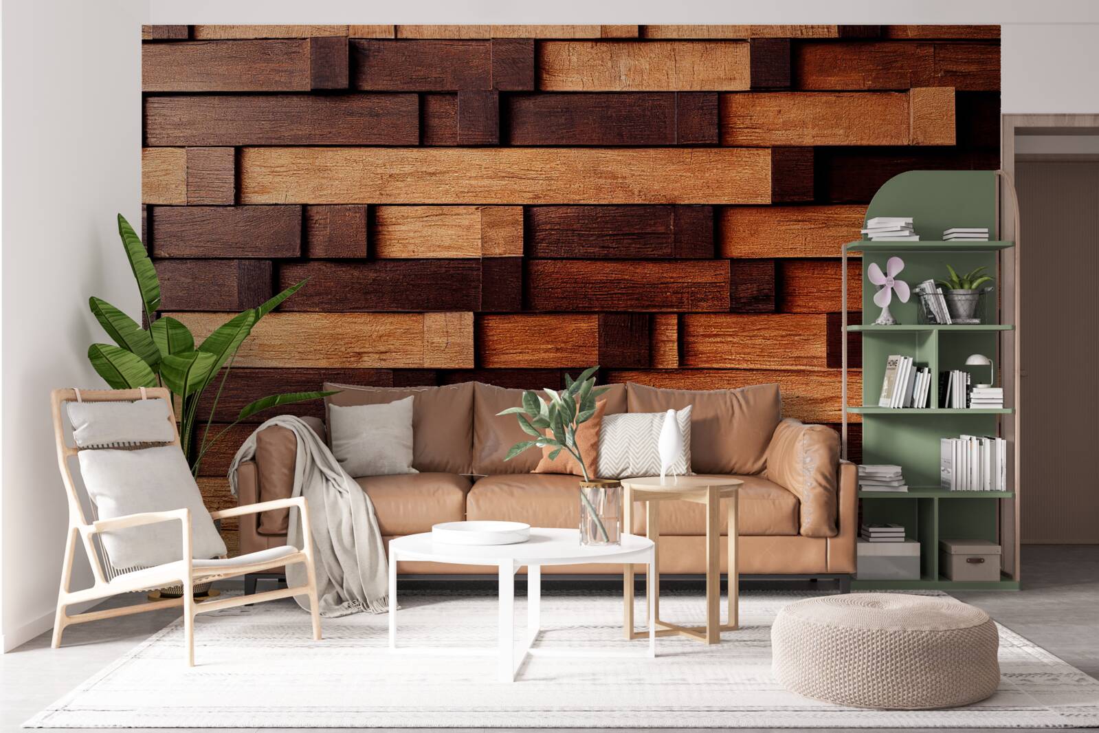 Фотошпалери Стіна зібрана з дерев'яних балок у відтінках темно-коричневого та світло-коричневого кольорів
