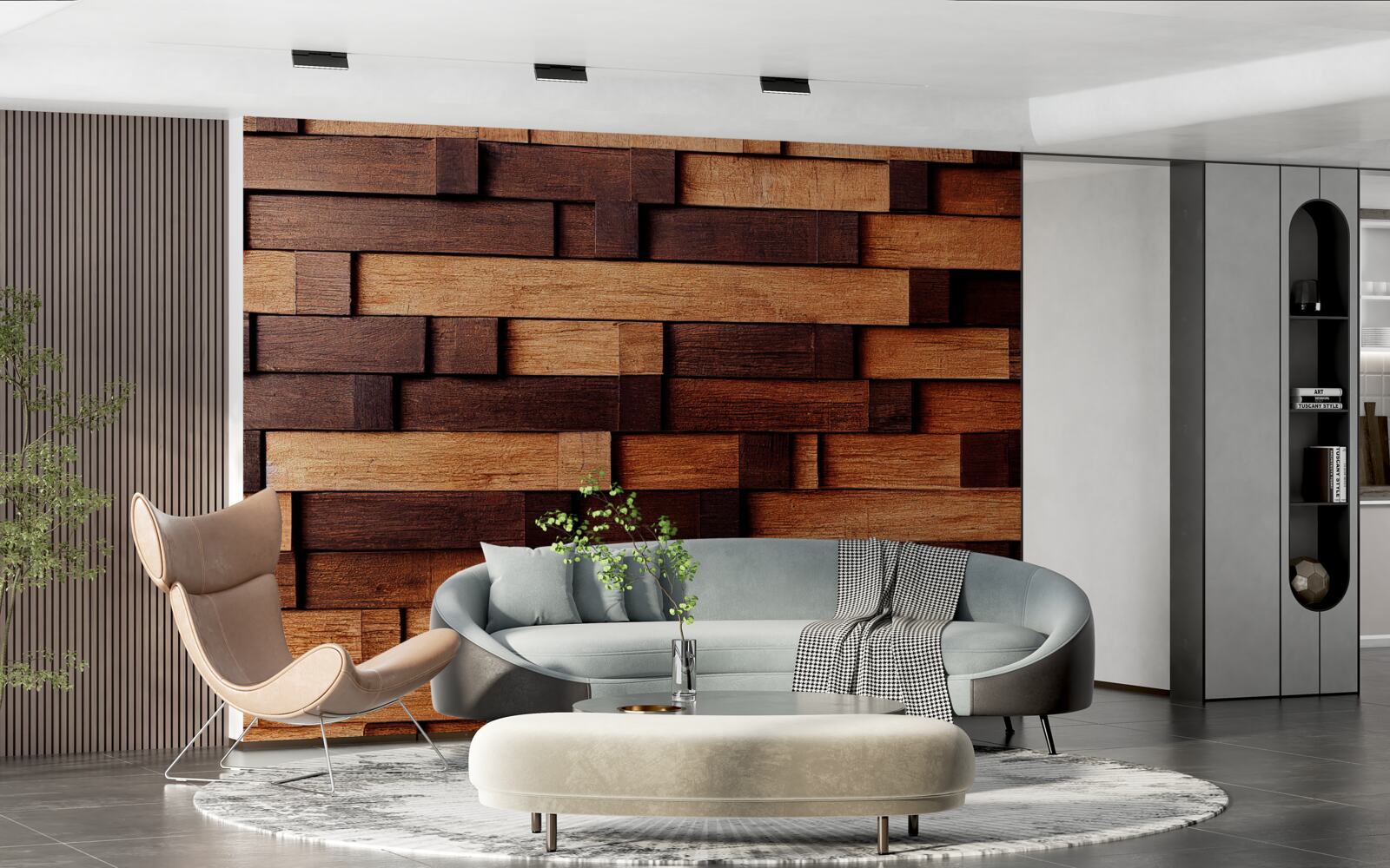 Фотошпалери Стіна зібрана з дерев'яних балок у відтінках темно-коричневого та світло-коричневого кольорів