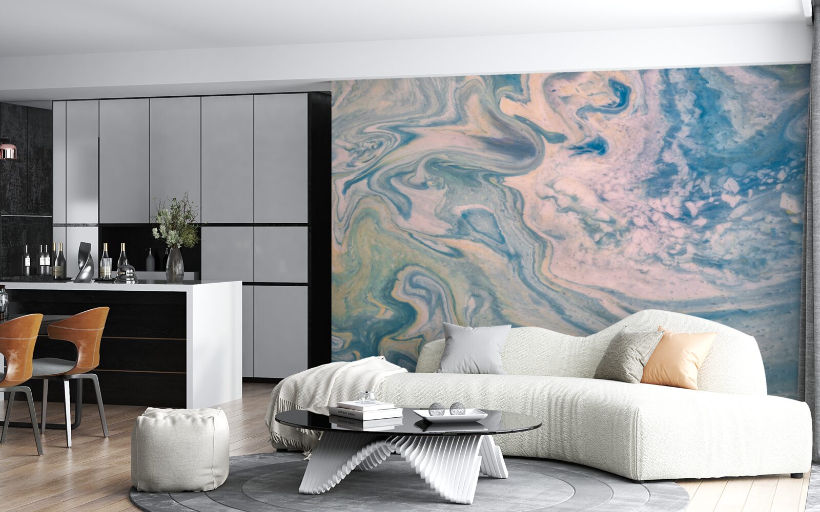 Фотошпалери різнокольорові абстрактні лінії, що рухаються плавними траєкторіями