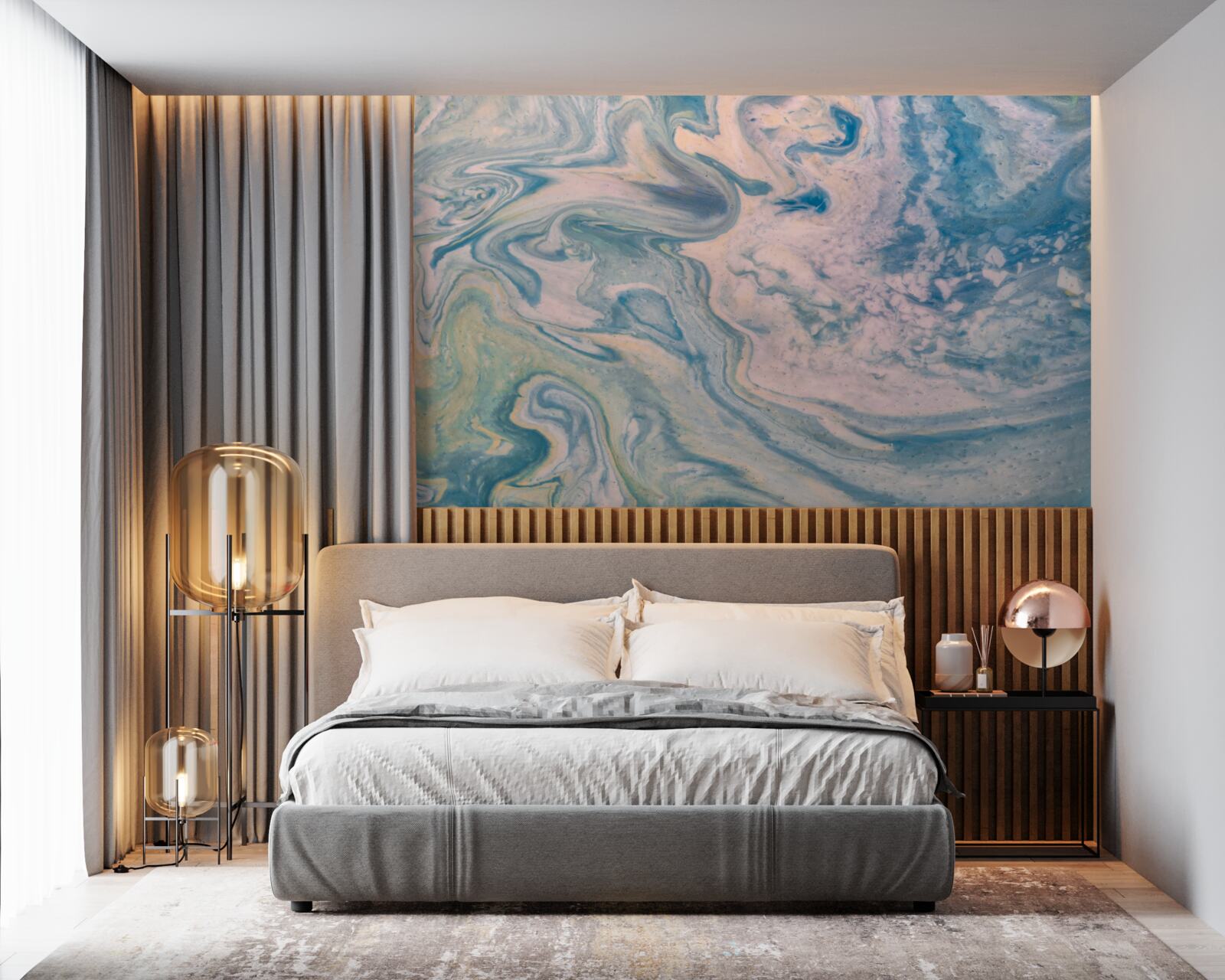 Фотошпалери різнокольорові абстрактні лінії, що рухаються плавними траєкторіями