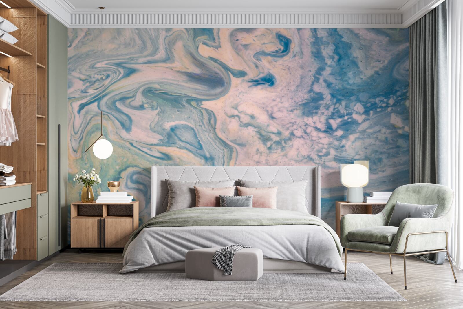 Фотошпалери різнокольорові абстрактні лінії, що рухаються плавними траєкторіями