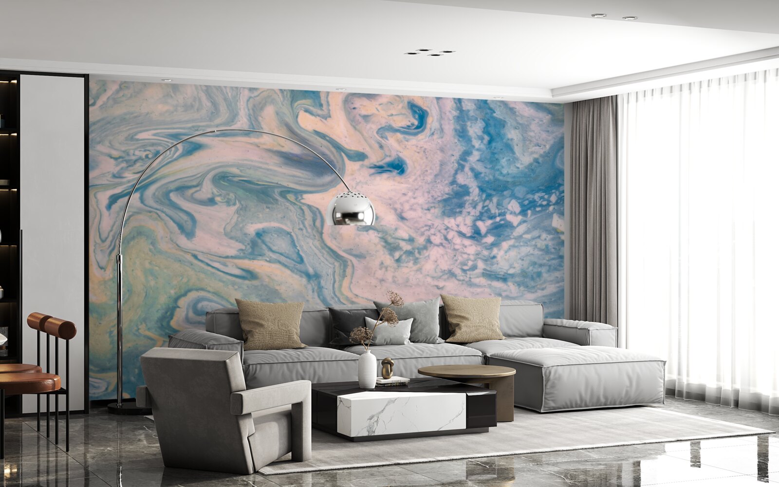 Фотошпалери різнокольорові абстрактні лінії, що рухаються плавними траєкторіями