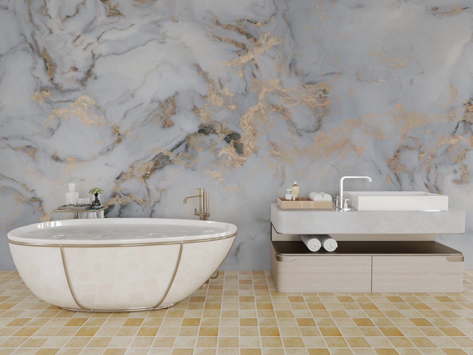 Фотошпалери мармур з малахітовим акцентом